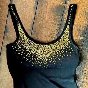SALE❤️Stunning🖤black with gold sequence fitted tank dress w Spandex!
